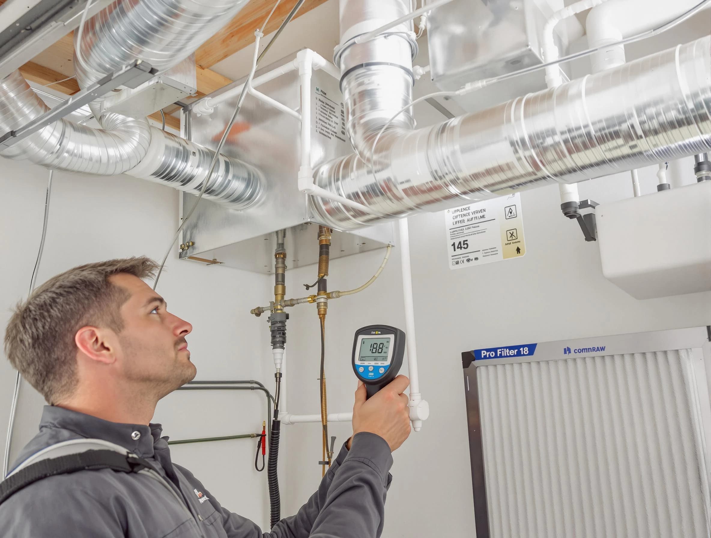 Murrieta Air Duct Cleaning expert conducting detailed filter system inspection using diagnostic tools in Murrieta