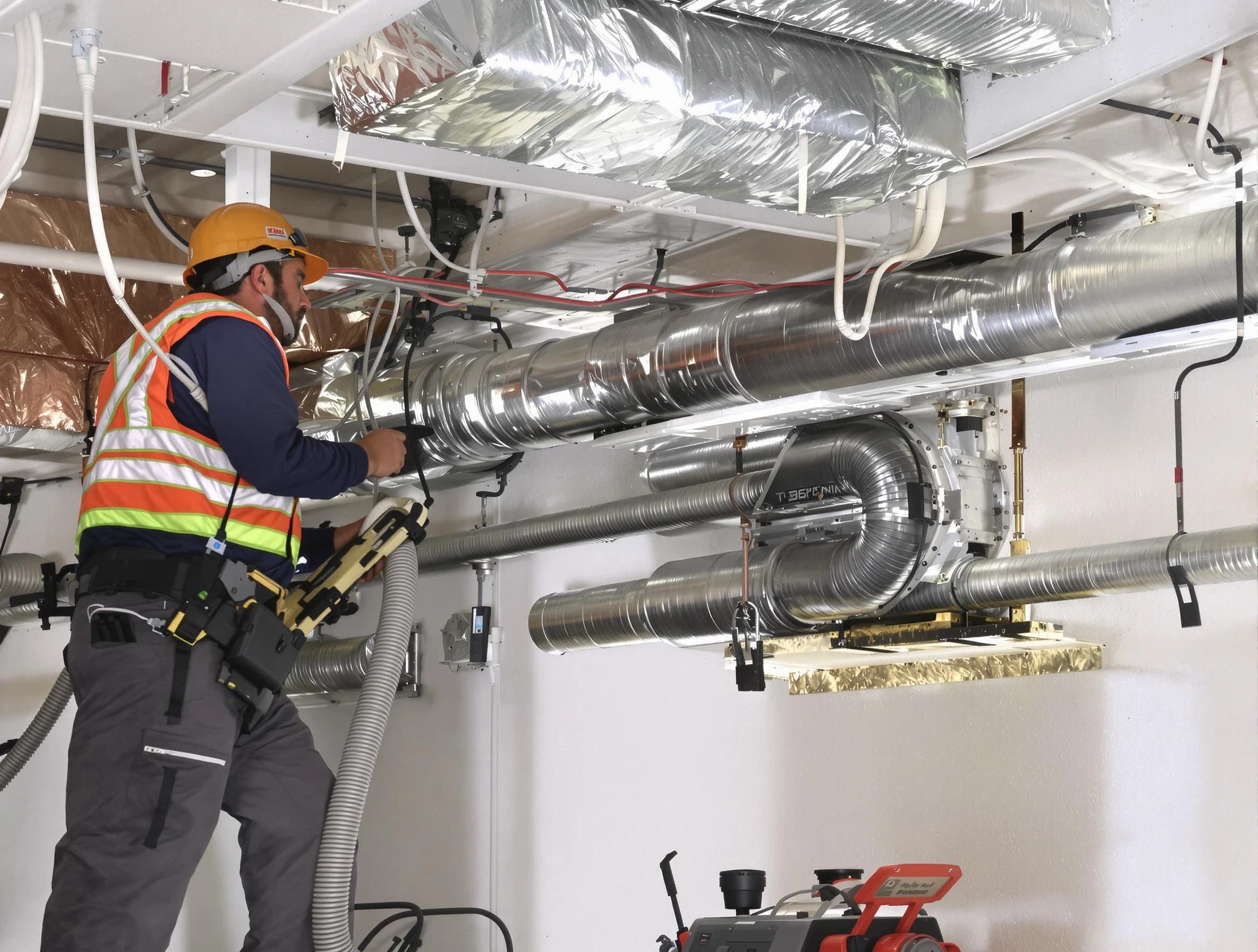 Murrieta Air Duct Cleaning technician performing precision vacuum insulation removal in a residential property in Murrieta